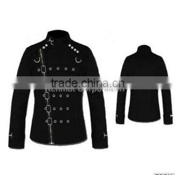 Hot selling cotton jackets black color with eyelets nad buckles