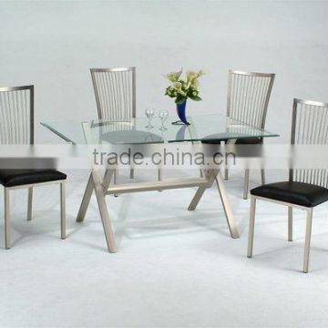 Metal X shape Dining table and pvc dining chair