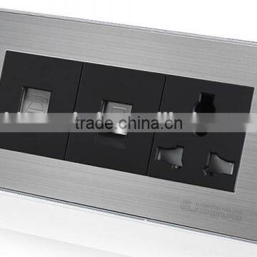 2015 new design socket , telephone.lan and 16A socket , 3 pin universal switch