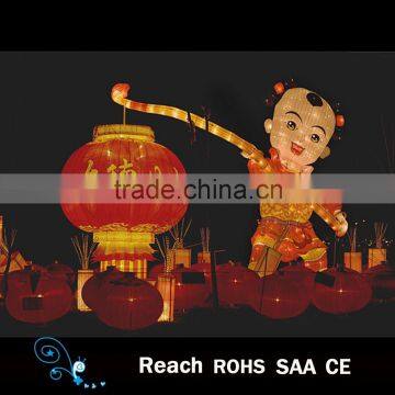 Round red traditional lantern with fuwa for Spring festival decoration