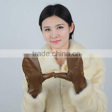 Brown Color Thin Daily Life Leather Ladies Winter Mittens for Adults photo-2
