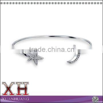 Solid Sterling Silver Star and Moon Bangle Wholesale