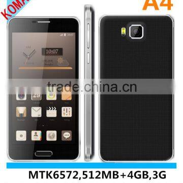 KOMAY quad band+3g android 3g 5.0 inch capacitive screen 0.3mp+2.0 mp smart phone A4 512mb+4gb