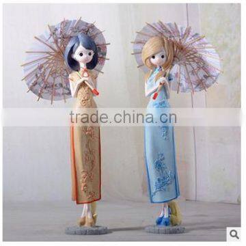 China Beautiful lady figurine statue with bamboo umbrella