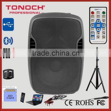 ES 15 inch professional active outdoor DJ speakers box With USB/SD/FM/ bluetooth /with 1pcs wireless MICs