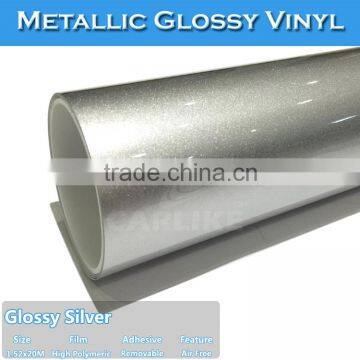 Glossy Silver Metallic Self-adhesion PVC Vinyl Foil For Car Decoration