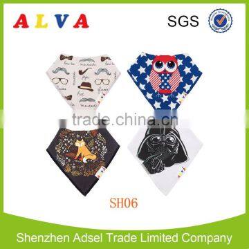 2016 ALVA New amazing animals printed baby bandana bibs cotton baby drool bibs made in China