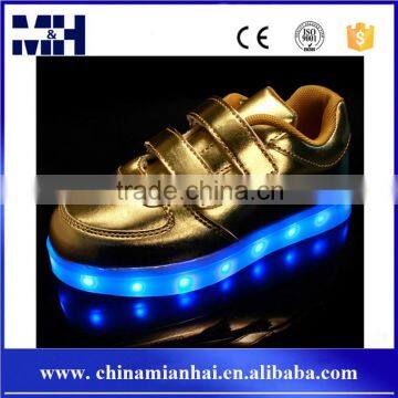 Gold Fashion Glowing Flashing Lace Up 7 Colors Led Light For Kids Shoes