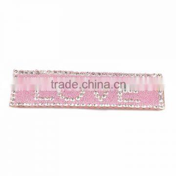 Pink color LOVE design rhinestone sticker custom baby hair accessories