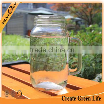 Glass Mug 32oz Square Drinking Jar With Handle