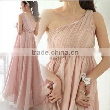 Inclined shoulder pressure fold long dress bridesmaid dress a little evening dressS02