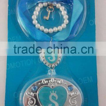 Jewelry pearl brecelet & ribbon necklace for kids gift set with blister packing