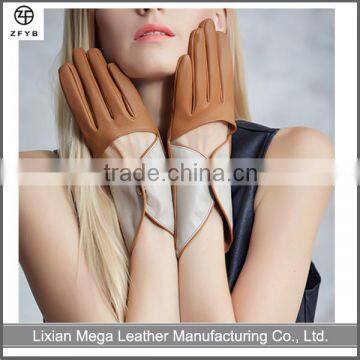 Wholesale camel Color Ladies long motorcycle driving leather gloves