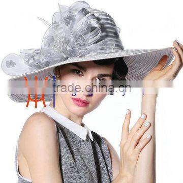 2015 New Arrival Striped Fashion Church Hat Wide Brim Ladies Polyester Hat