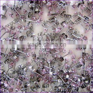 Zircon Top Desian High Polish Stainless Steel Ear Piercing Studs Jewelry [ES-723B]