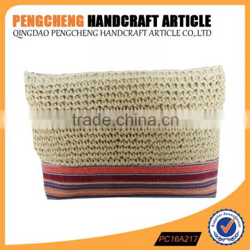 woman small red color stripe hand bag crochet clutch bag