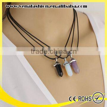 Vial Pendant Blue Stone Leather Choker Necklace for Women photo-4