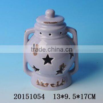 Grey wholesale ceramic antique lantern,ceramic halloween lantern in high quality