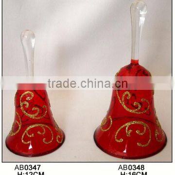 Decorative Red Hanging Glass Bell with Golden Pattern