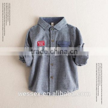 Lapel collar slim fit fashionable stripe label shirt for boys