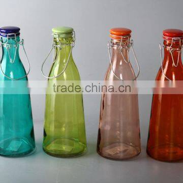 glass bottle with ceramic lid and handle