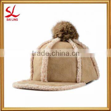 Fashion Winter Baseball Caps Plush and leather New Hats with Pom Poms