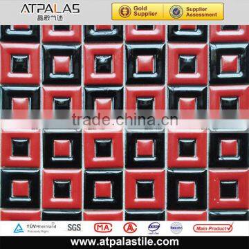 Square in 48x48mm Ceramic Tile collection - New design red and black ceramic background tile, ideal for backsplash E48W-T09