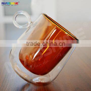 Manufacturer Unique Mouthblown Color Double wall Glass Heat Resistance Borosilicate Drinkware Coffee Glass Cup With Handle