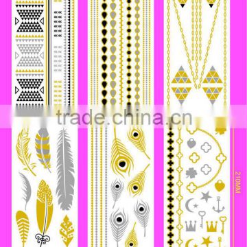 NEW gold silver flash tattoo with stock glitter metallic temporary tattoo, 2014 new and high quality tattoo