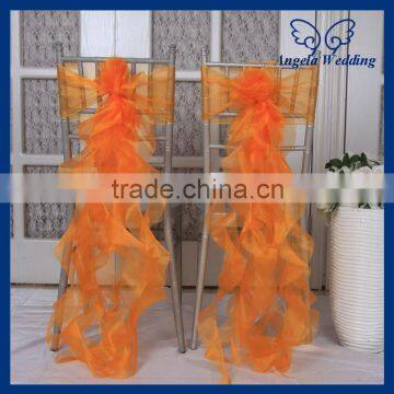 CH098A New 2015 Wholesale Nice Cheap Organza Wedding Ruffled Curly Willow Blue and White Chair Sash