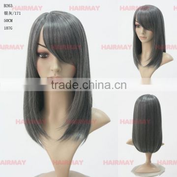 Cheap straight synthetic hair grey curly hair wigs china wig supplier for white women