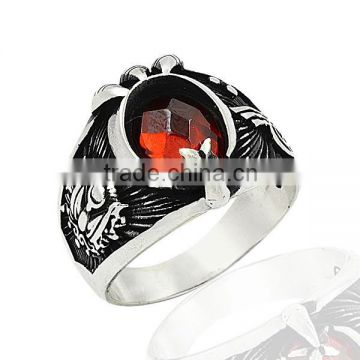 925K Sterling Silver Eagle Claw Ottoman Red Stone Men Ring