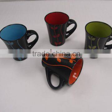 4Pieces Leaves Design New Stoneware Coffee Mug Set