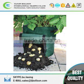 Green Color 40L Potato Grow Planter Bag With Velcro Door ,Plastic Woven Potato Planter Bags With Handles