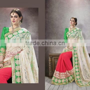 Off White & Red Georgette Saree