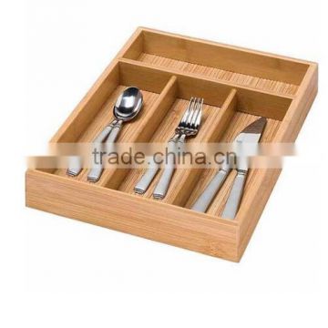 Four-compartment Houseware Eco-friendly Bamboo Cutlery Tray Wood Kitchen Cutlery Organizer