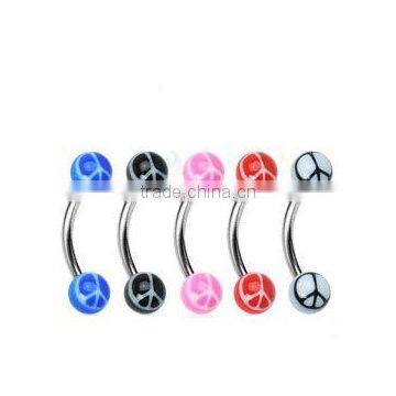 Fashion peace sign UV & acrylic eyebrow rings body piercing jewelry