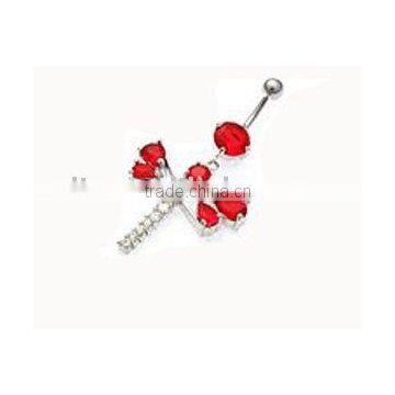 Red dragonfly zircon navel belly ring body piercing jewelry