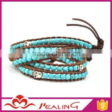 Guangzhou Factory Direct Handmade DIY Turquoise Bead Wholesale Leather Wrap Bracelets photo-3