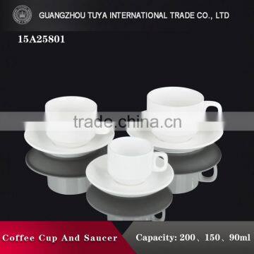 Pure white ceramic coffee and tea cup and saucer set wholesale