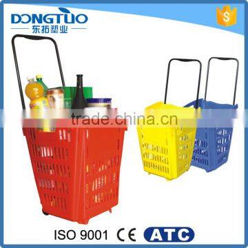 Wholesale shopping baskets, plastic shopping basket with 2 wheels