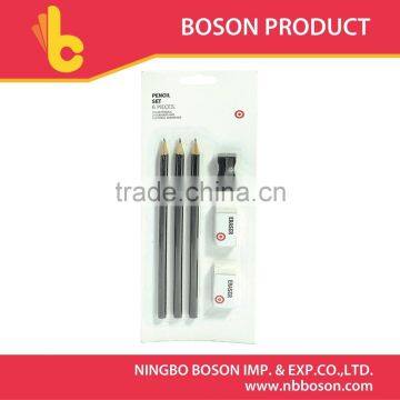 stationery set,3 pcs HB pencils 2pcs erasers and 1 pcs sharpener