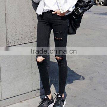 2017 New Fashion High Waist Ripped Knee Denim Pants Fit Pant for Women photo-2