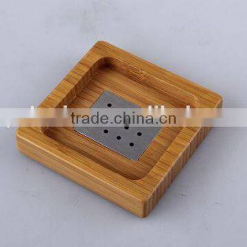 square bamboo and stainless steel soap dishes