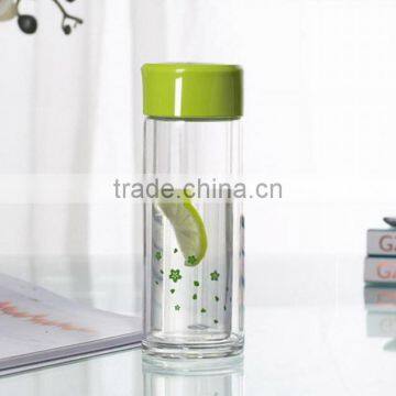 High quality 300ml 10oz double wall glass tea cup with lid