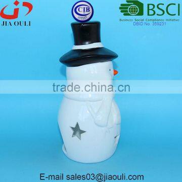 Painted Ceramic Snowman Candle Lantern, Decorative Hurricane Lantern photo-4