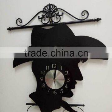 Hot sale black color figure head decorative metal wall mounted clock