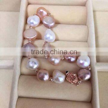 Colored 7-8 mm Baroque Freshwater Pearl Bracelet With Rose Gold photo-6