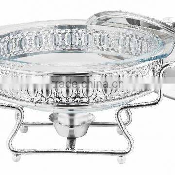 2L glass hot food warmer round silver chafing dish