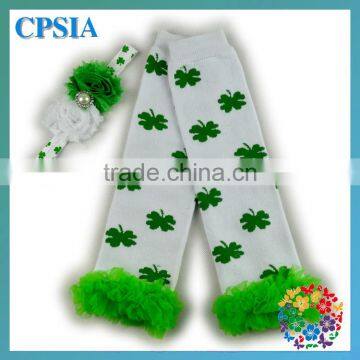 St.Patrick's Day Heart printed baby cotton leg warmers match headbands Baby Leg Warmers